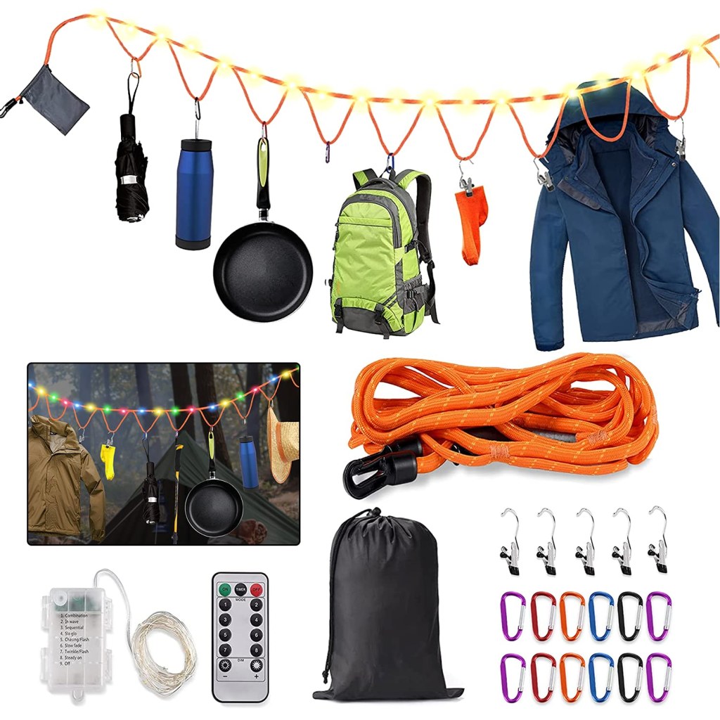camping gear - Campsite Storage Strap Camping Accessories Camping Gear and Gear ft  Adjustable for Hanging Outdoor Hammock, Tent, Clothesline with LED Strip  and RV